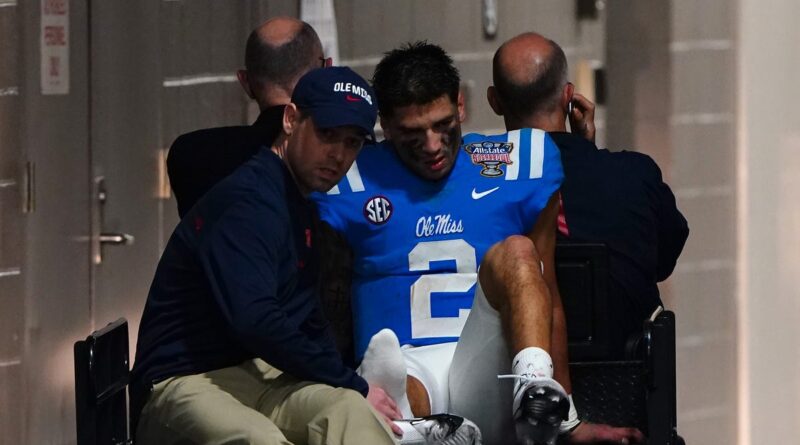 qb-matt-corral-carted-off-after-suffering-injury-during-first-half-of-ole-miss’-sugar-bowl-loss-to-baylor-–-usa-today
