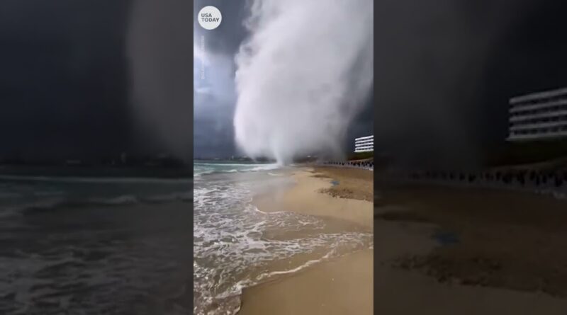 Stunning view of waterspout heading towards beach in Cyprus | USA TODAY #Shorts