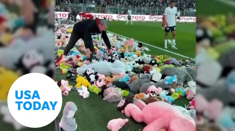 Heartwarming video shows soccer fans tossing toys onto field for kids | USA TODAY